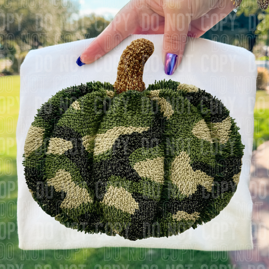 DTF TRANSFER Faux Yarn Camo Pumpkin