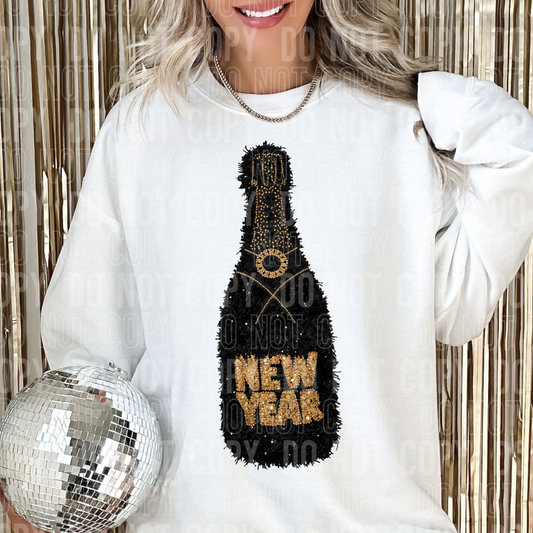 DTF TRANSFER Faux Yarn Black Champagne Bottle
