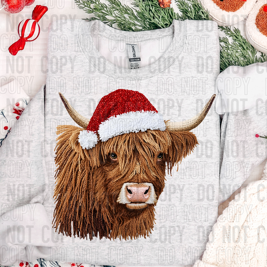 DTF TRANSFER Faux Yarn Christmas Highland Cow