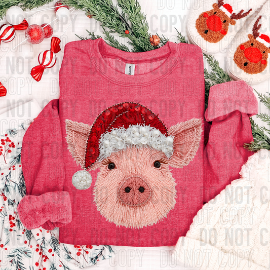 DTF TRANSFER Faux Yarn Christmas Pig