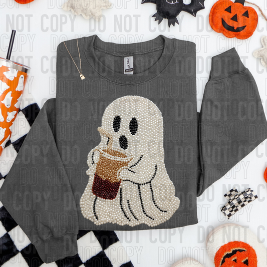 DTF TRANSFER Faux Pearls Ghost Coffee