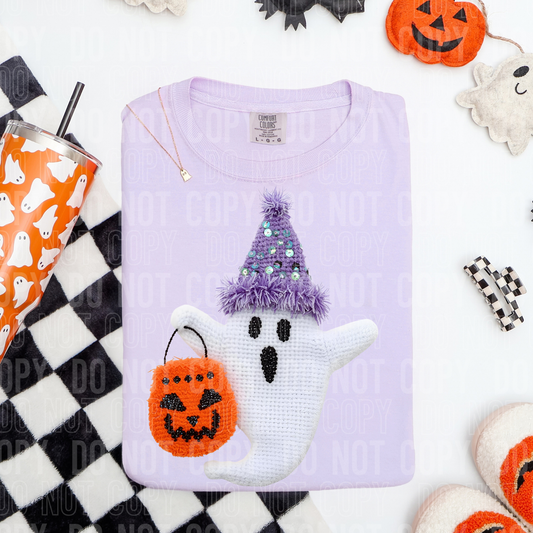 DTF TRANSFER Faux Yarn Ghost Jack O Lantern