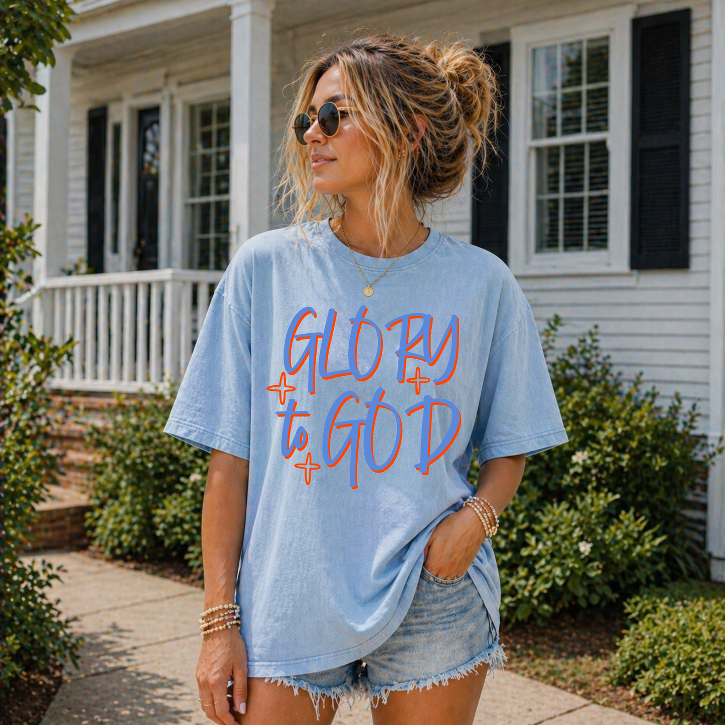 DTF TRANSFER Glory To God (Red/Blue)