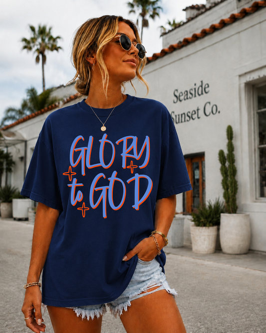 DTF TRANSFER Glory To God (Red/Blue)
