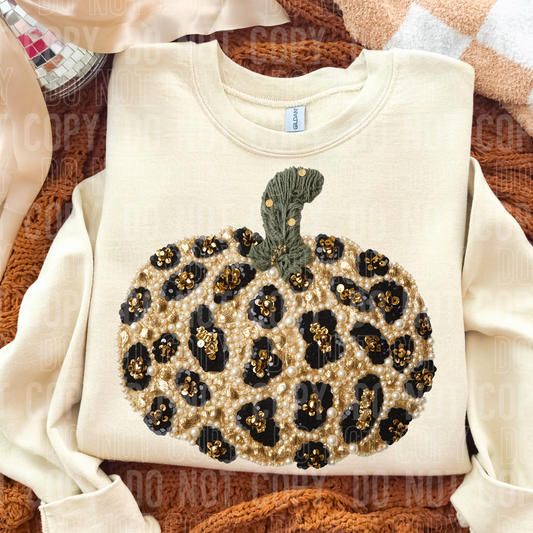 DTF TRANSFER Faux Pearls Leopard Pumpkin