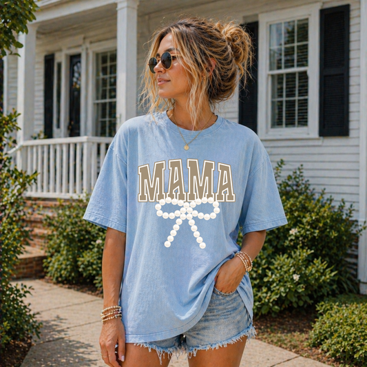 DTF TRANSFER Beige Mama Bow Pearls