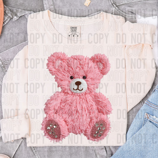 DTF TRANSFER Faux Yarn Pink Bear