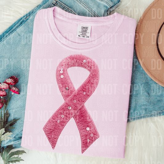 DTF TRANSFER Faux Yarn Pink Cancer Ribbon