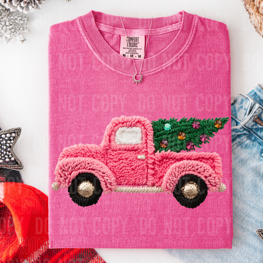 DTF TRANSFER Faux Yarn Pink Truck