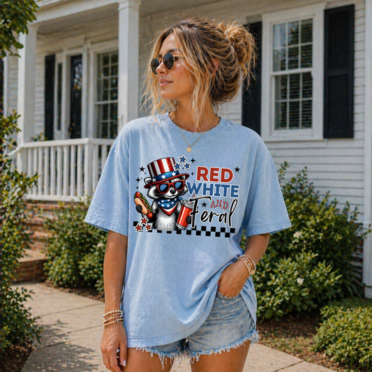 DTF TRANSFER Red White & Feral Raccoon