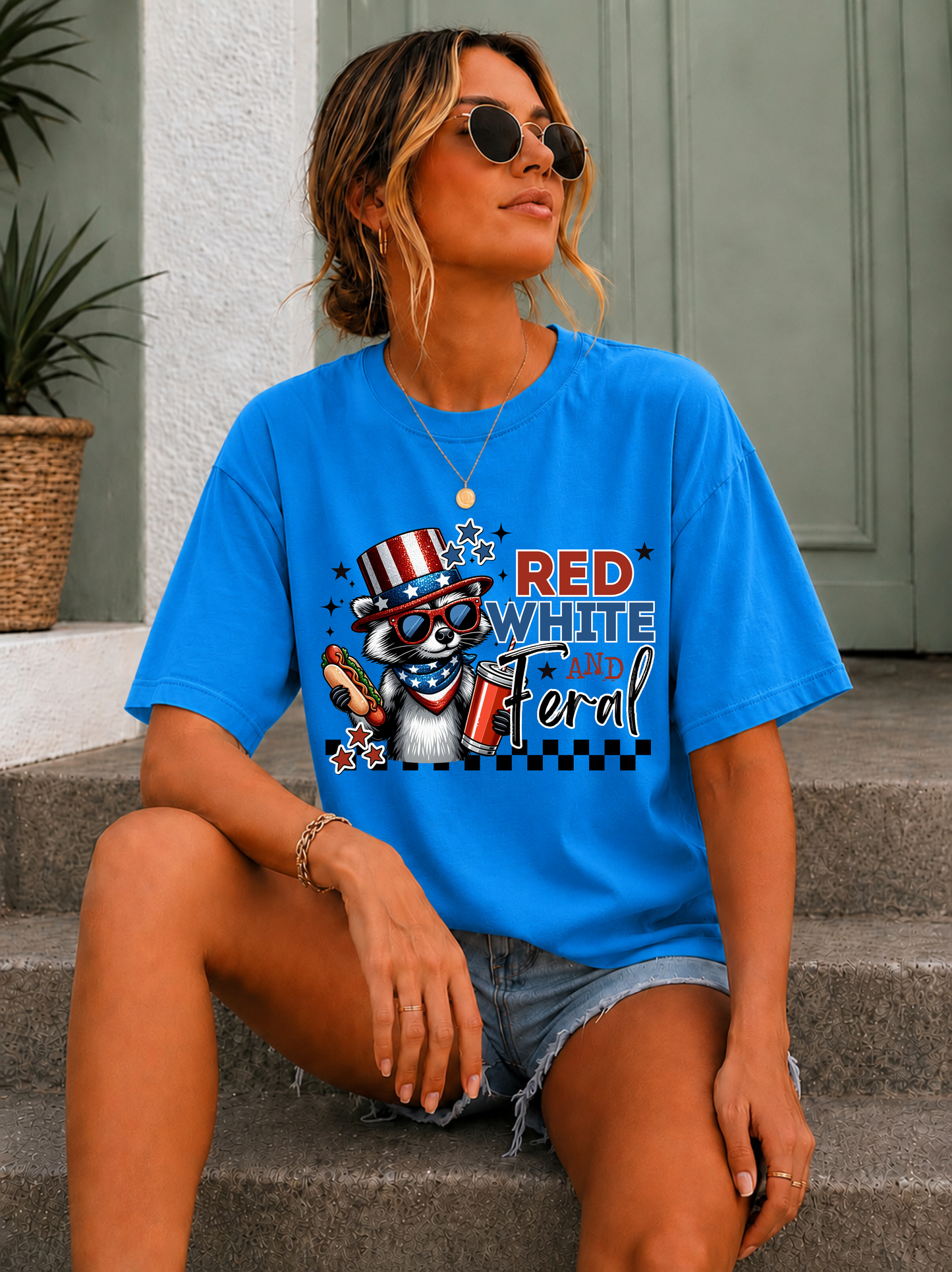 DTF TRANSFER Red White & Feral Raccoon