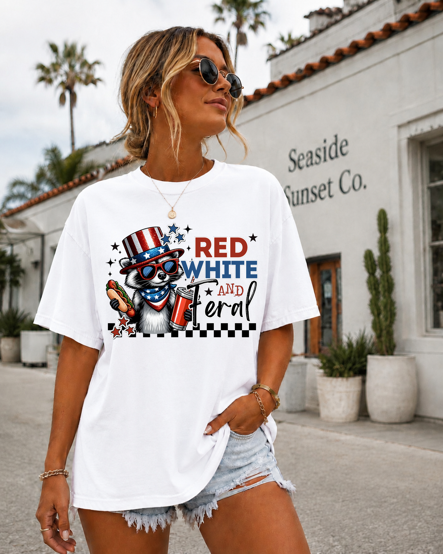 DTF TRANSFER Red White & Feral Raccoon