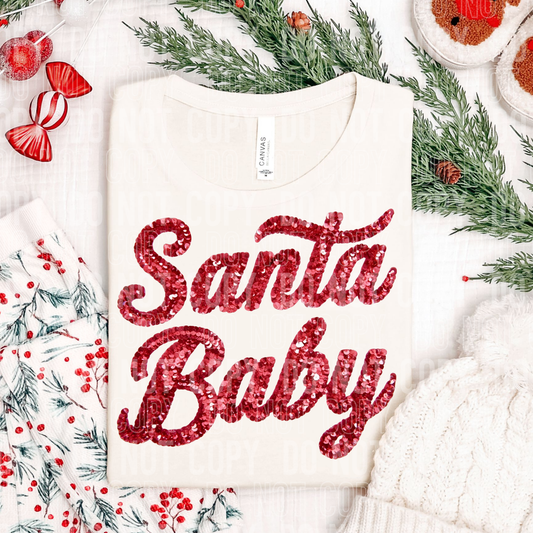 DTF TRANSFER Faux Sequin Santa Baby