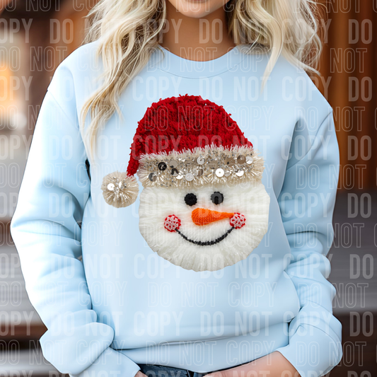 DTF TRANSFER Faux Yarn Snowman Face