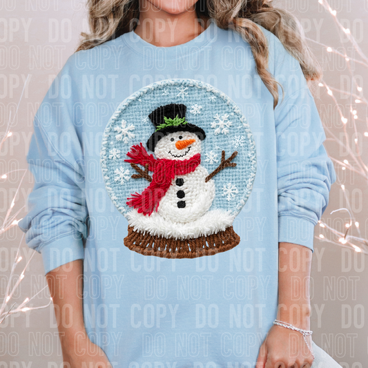 DTF TRANSFER Faux Yarn Snowman Snow Globe