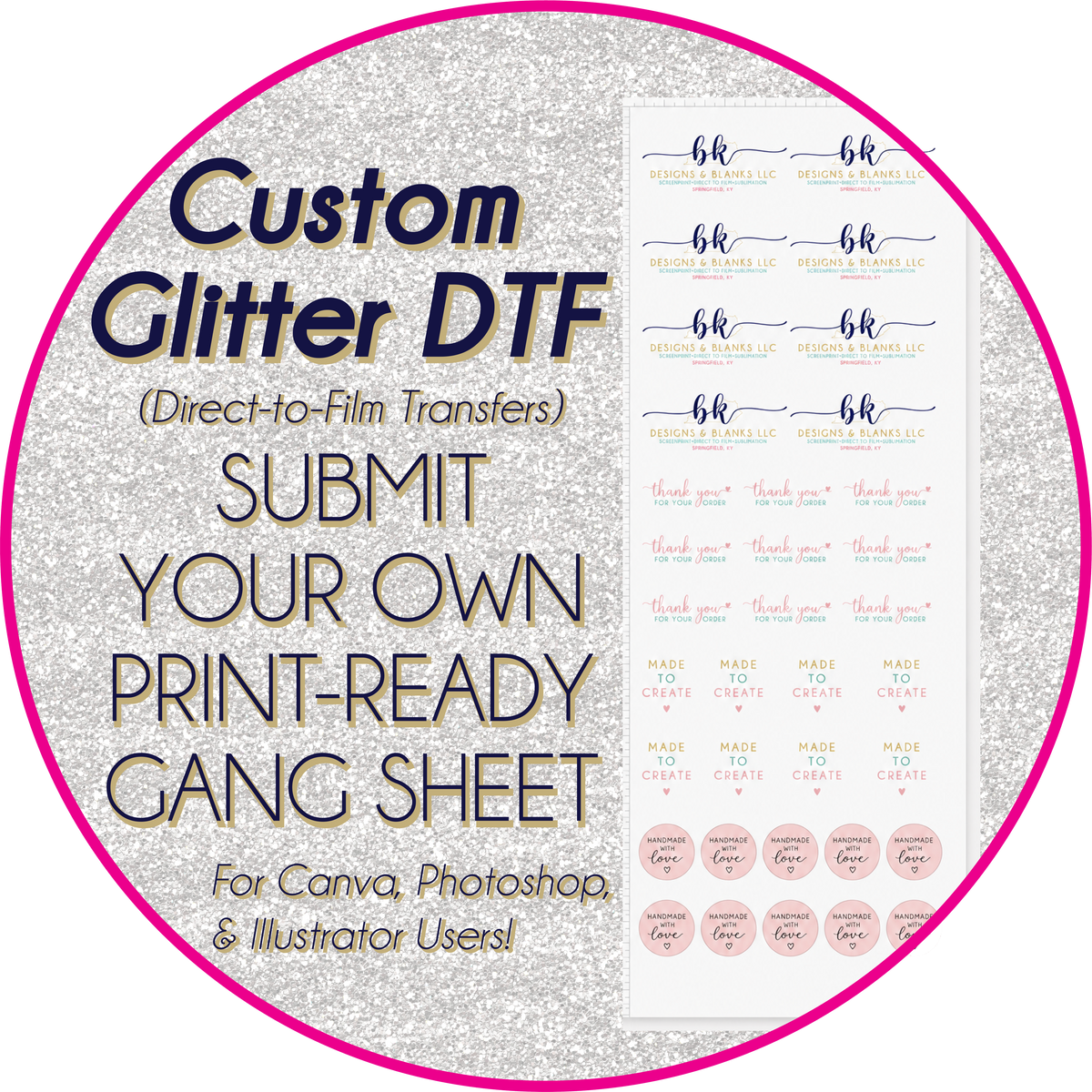 GLITTER DTF - Submit Your Own Print Ready Gang Sheet [22.5" WIDE]]** 1-2 business day TAT**