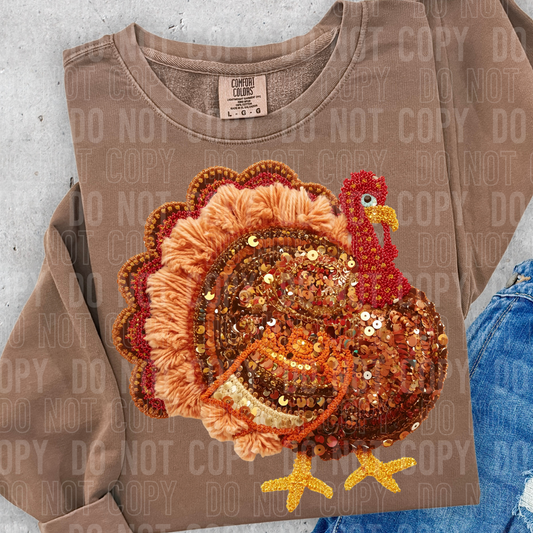 DTF TRANSFER Faux Yarn Sequin Thanksgiving Turkey