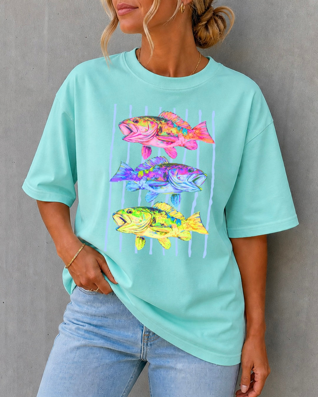 DTF TRANSFER Neon Fish Trio