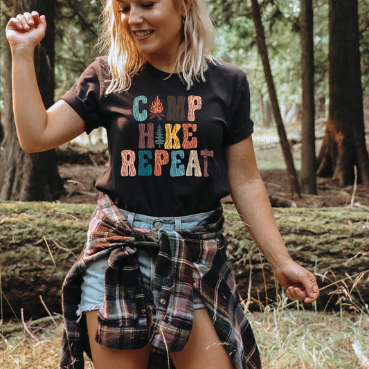 Camp Hike Repeat Black Tee