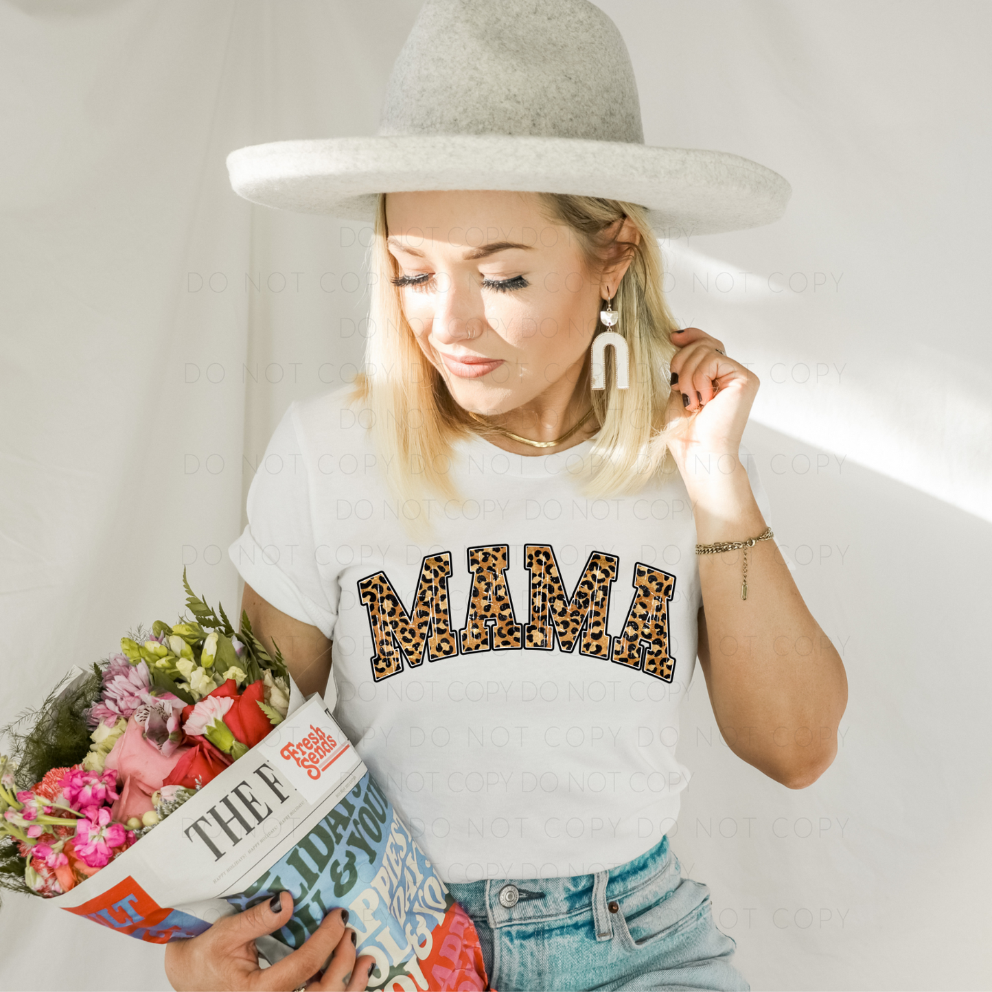 Leopard Print Mama White Tee