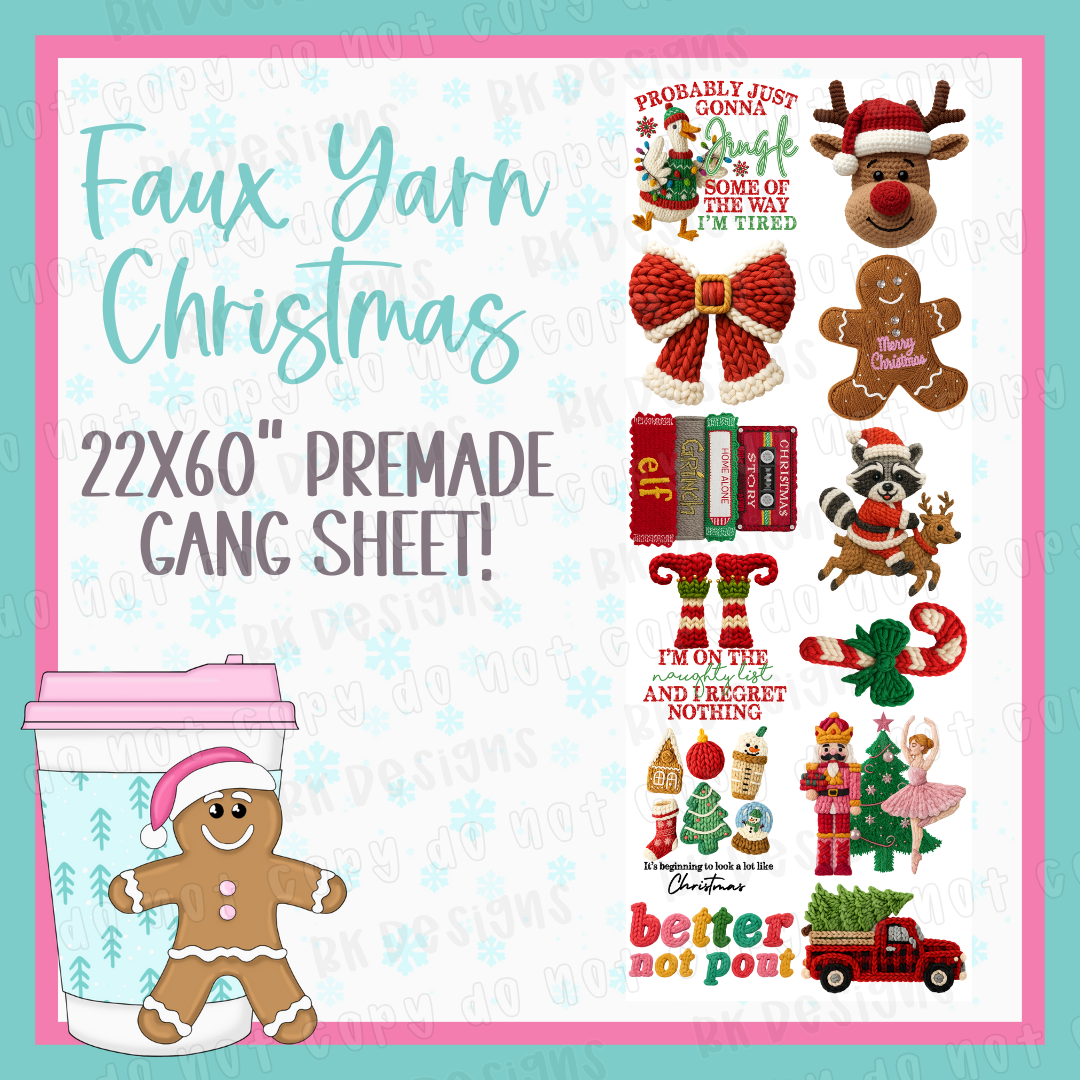 PREMADE GANG SHEET-FAUX YARN CHRISTMAS 22x60