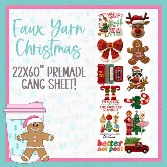 PREMADE GANG SHEET-FAUX YARN CHRISTMAS 22x60