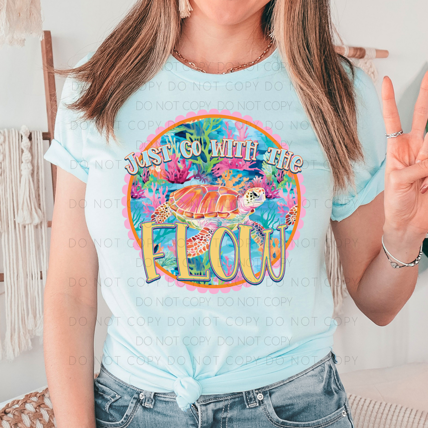 Just Go With The Flow Heather Ice Blue Tee