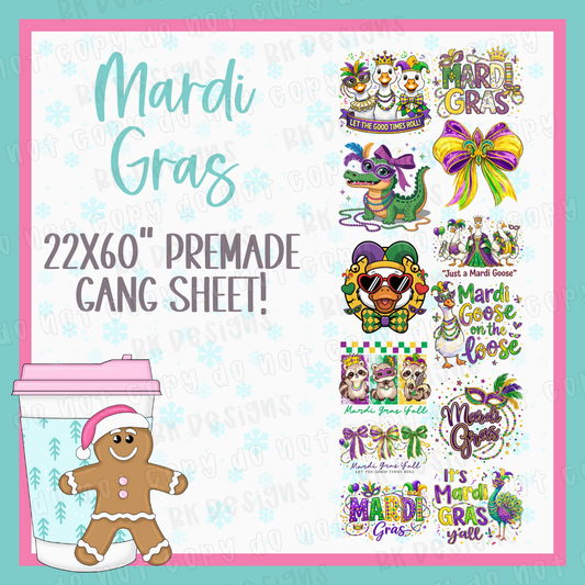 PREMADE GANG SHEET-MARDI GRAS 22x60