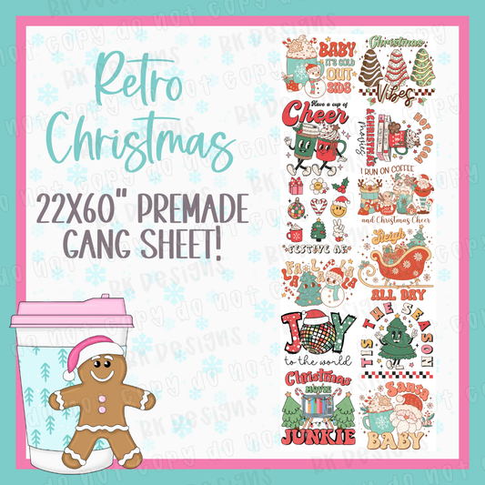 PREMADE GANG SHEET-RETRO CHRISTMAS 22x60