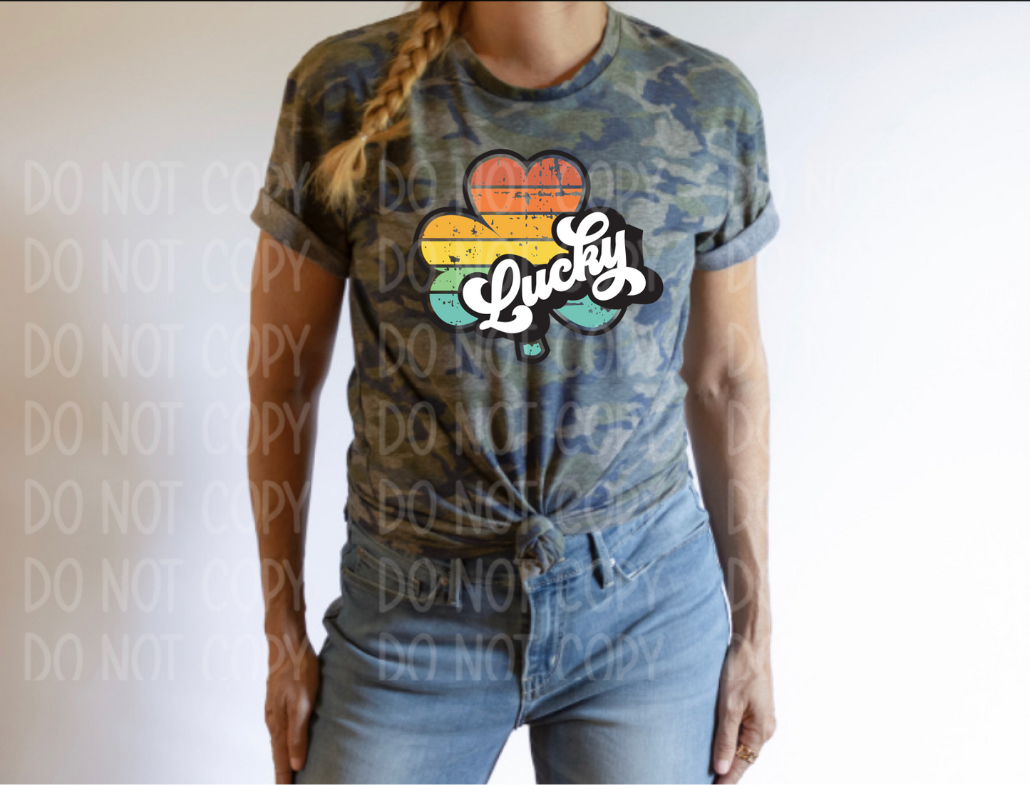 Lucky Rainbow Shamrock Vintage Camo Tee