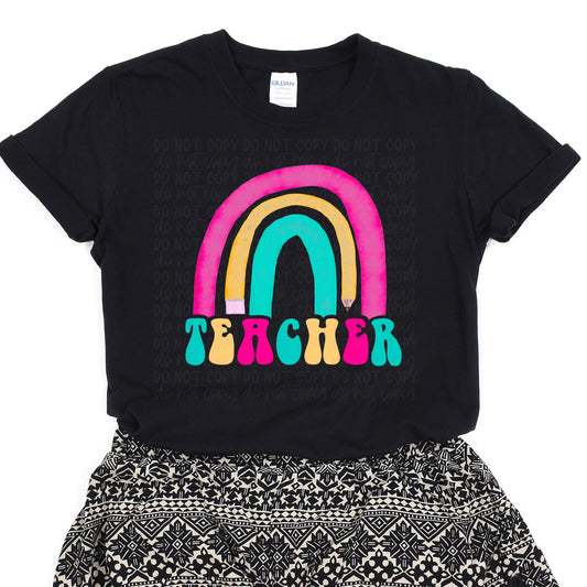 DTF TRANSFER Teacher Retro Rainbow