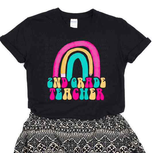 DTF TRANSFER 2nd Grade Teacher Retro Rainbow