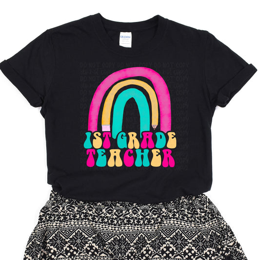 DTF TRANSFER 1st Grade Teacher Retro Rainbow