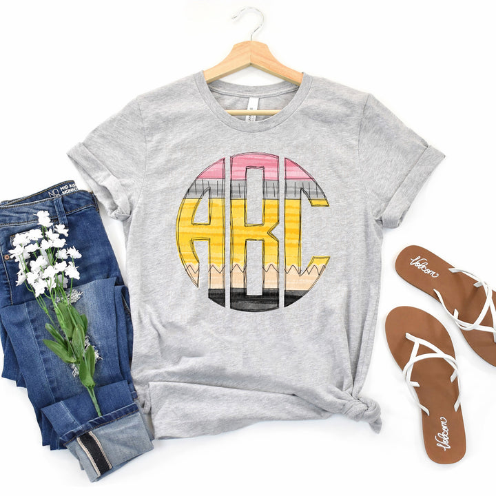 Back to School Pencil Monogram Gray Tee (Youth & Adult)