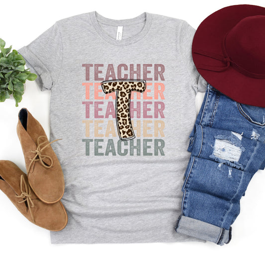 DTF TRANSFER Teacher Stacked Leopard