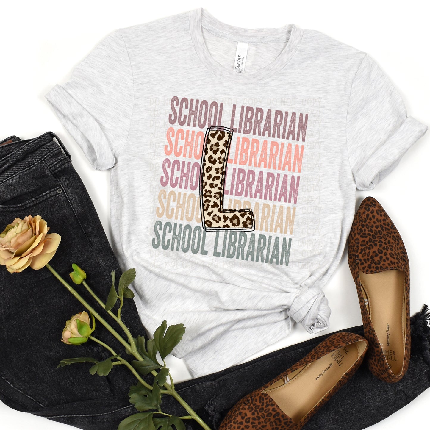 DTF TRANSFER School Librarian Stacked Leopard