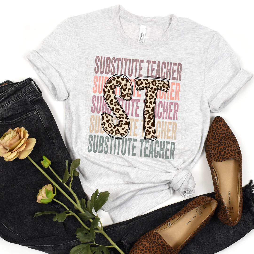 DTF TRANSFER Substitute Teacher Stacked Leopard