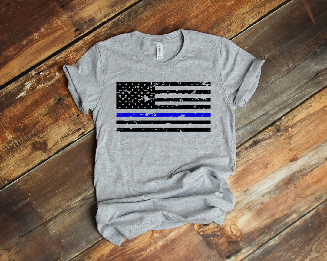 DTF TRANSFER Thin Blue Line Flag Distressed