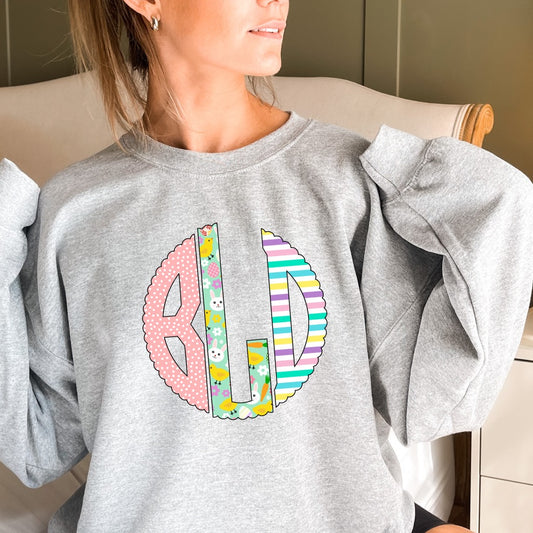 Easter monogram light gray crew sweatshirt