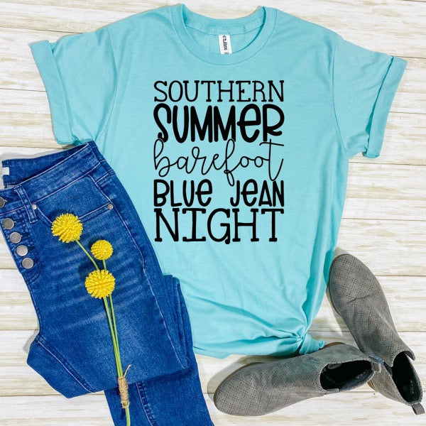 Southern Summer Barefoot Blue Jean Night Purist Blue Tee
