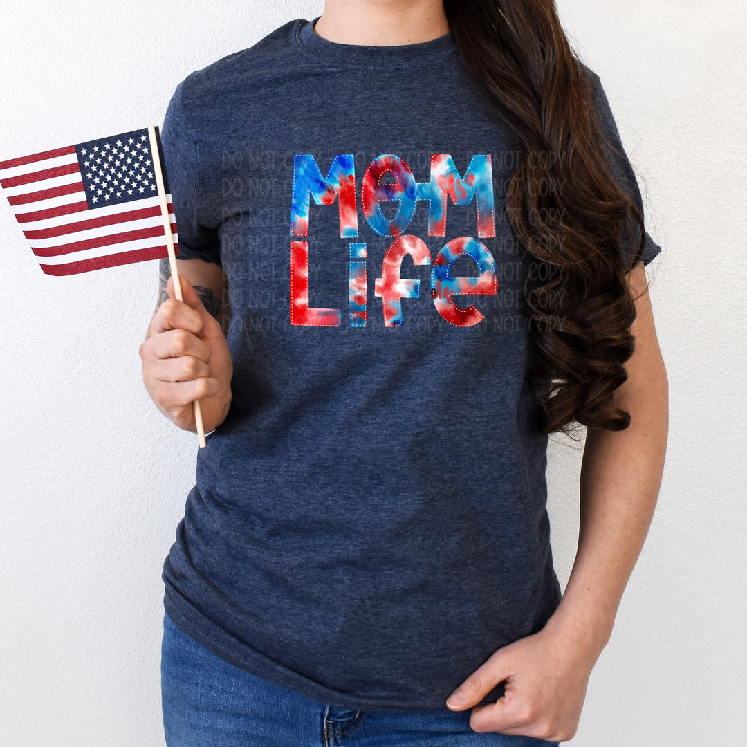 DTF TRANSFER Mom Life (Blue & Red Tie Dye)