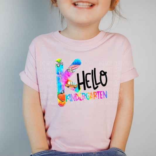 DTF TRANSFER Tie Dye Hello Kindergarten