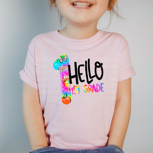 DTF TRANSFER Tie Dye Hello 1st Grade