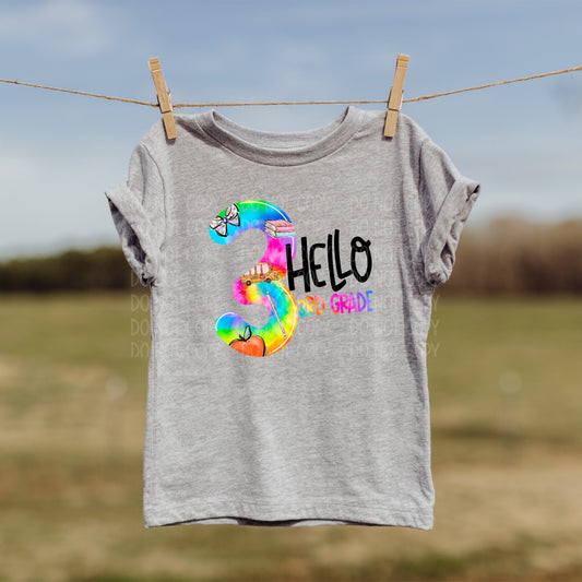 DTF TRANSFER Tie Dye Hello 3rd Grade