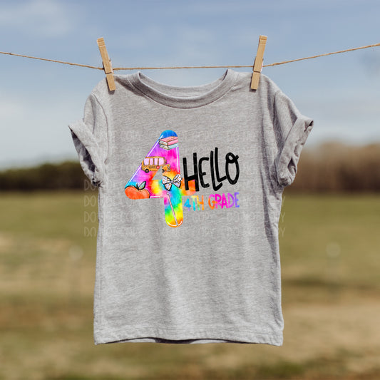 DTF TRANSFER Tie Dye Hello 4th Grade