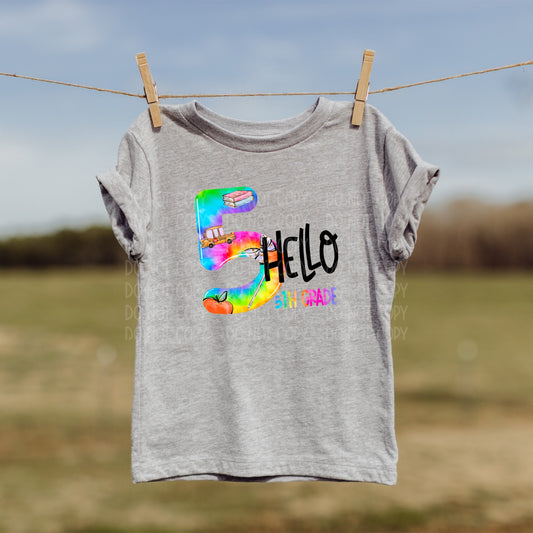 DTF TRANSFER Tie Dye Hello 5th Grade