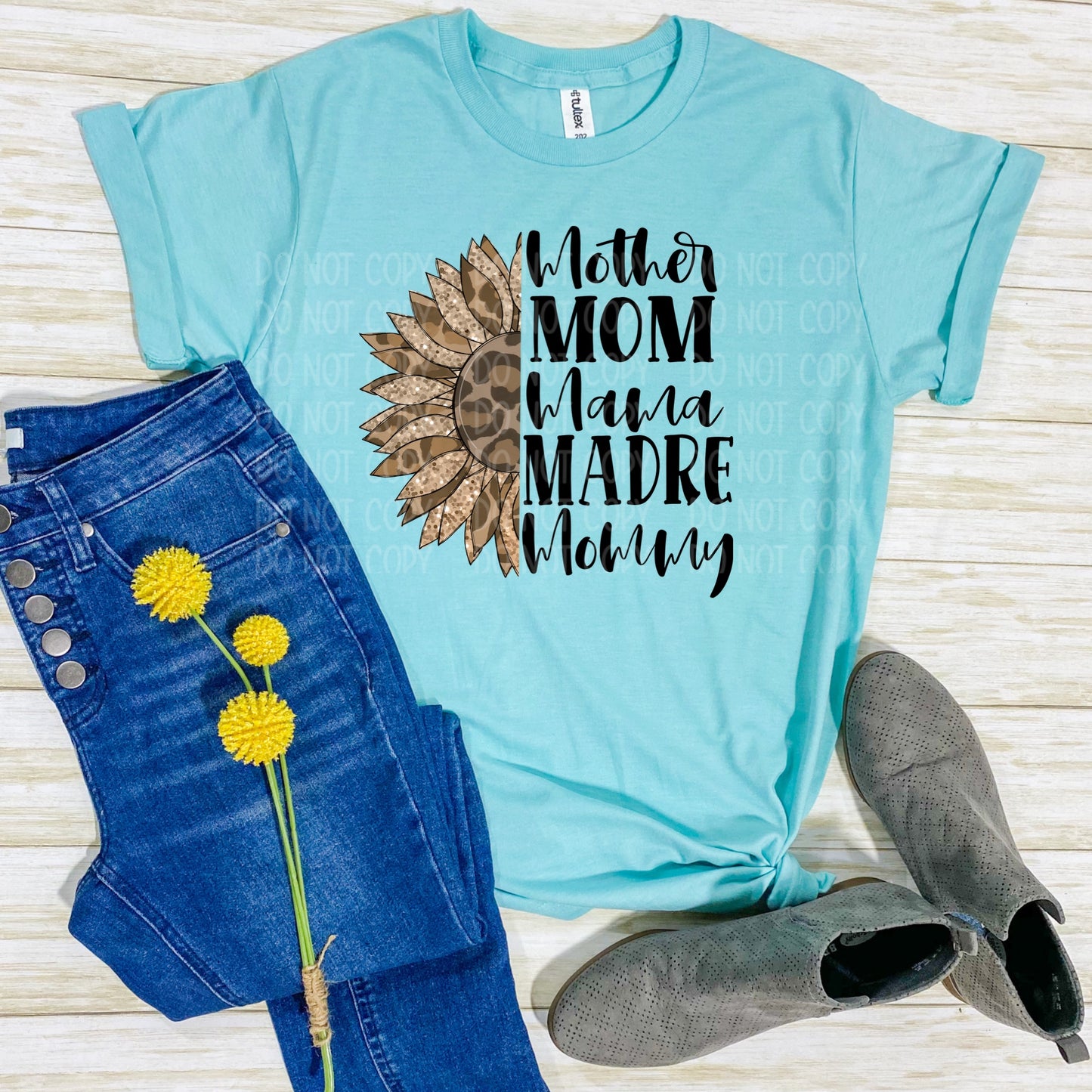 Mom Leopard Sunflower Heather Purist Blue Tee