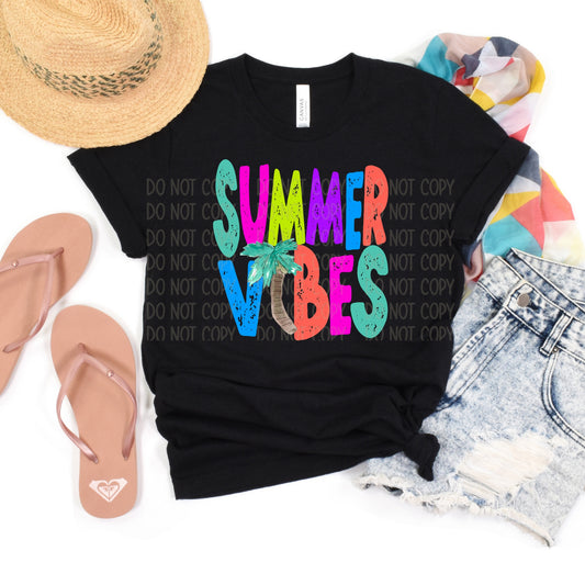 DTF TRANSFER Summer Vibes Multi-Colored/Palm Tree
