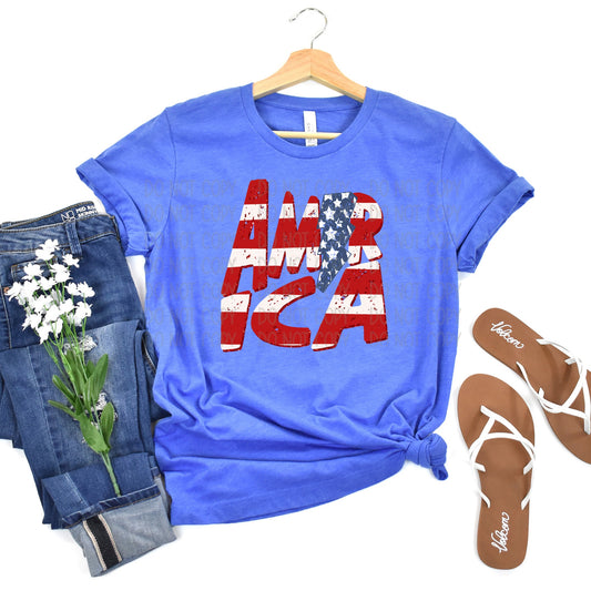 America Striped Lightning Bolt Heather Royal Tee