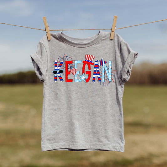 Custom Patriotic Name Grey Tee (Youth/Toddler)